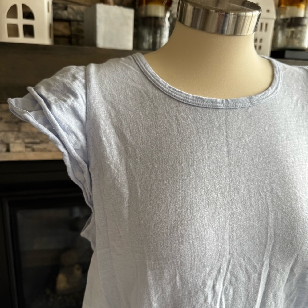 Dkny Blue Ruffled Cap Sleeve T-Shirt